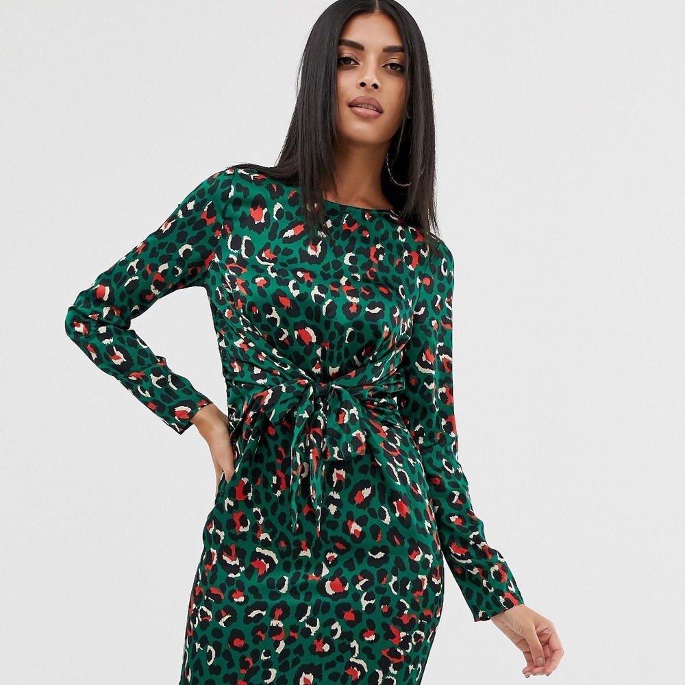 ASOS Pretty Little Thing Tie Front Midi Dress